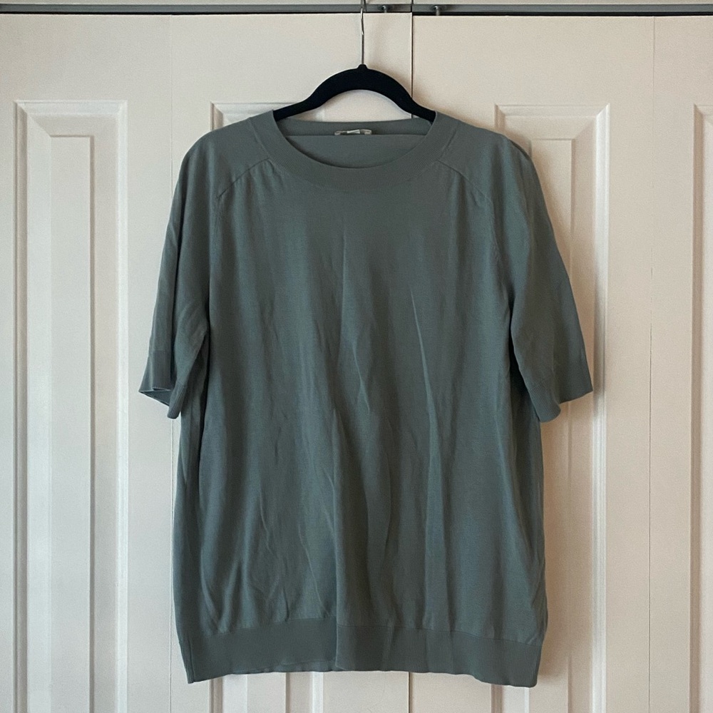 COS stony green shirt. M. Cotton-silk blend.